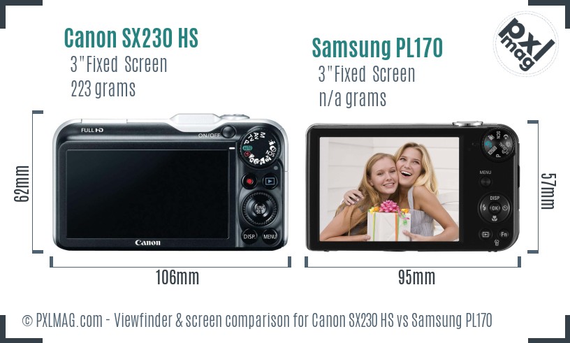 Canon SX230 HS vs Samsung PL170 Screen and Viewfinder comparison