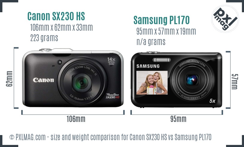 Canon SX230 HS vs Samsung PL170 size comparison