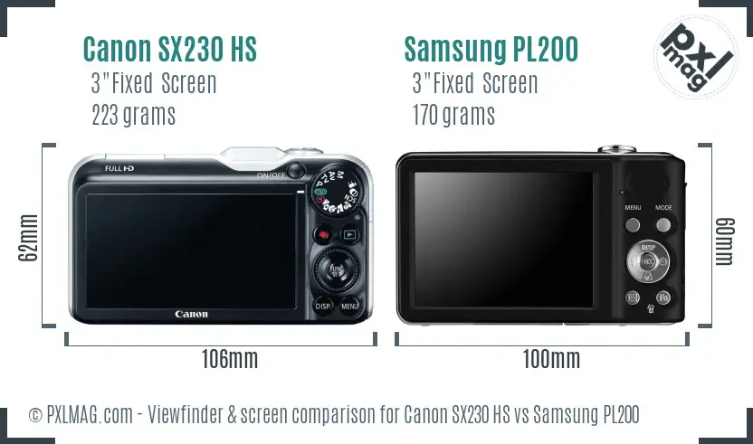 Canon SX230 HS vs Samsung PL200 Screen and Viewfinder comparison