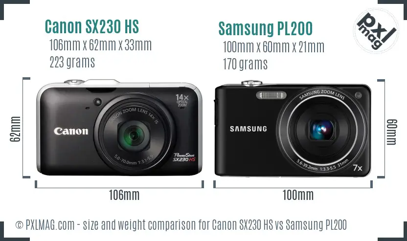 Canon SX230 HS vs Samsung PL200 size comparison
