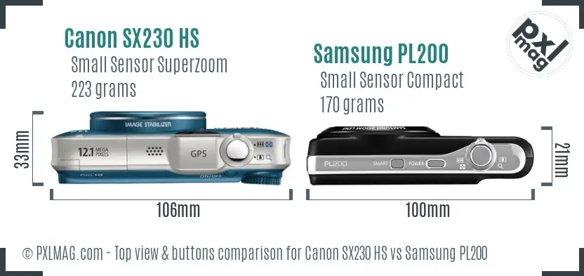 Canon SX230 HS vs Samsung PL200 top view buttons comparison