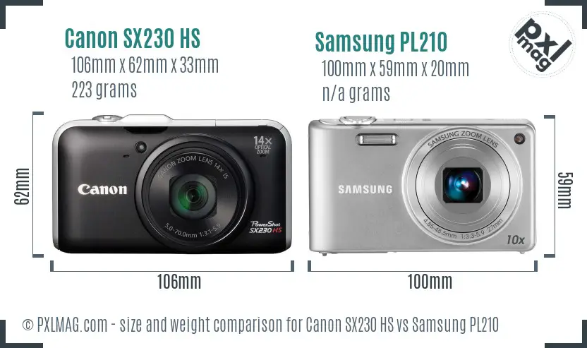 Canon SX230 HS vs Samsung PL210 size comparison
