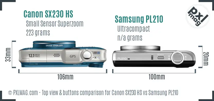 Canon SX230 HS vs Samsung PL210 top view buttons comparison
