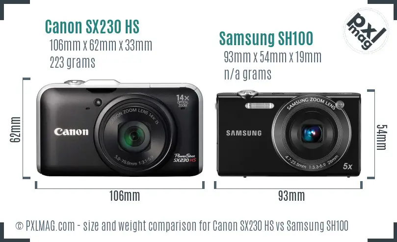 Canon SX230 HS vs Samsung SH100 size comparison
