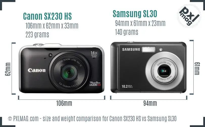 Canon SX230 HS vs Samsung SL30 size comparison