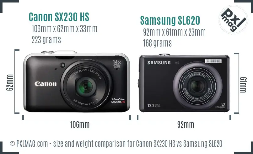Canon SX230 HS vs Samsung SL620 size comparison