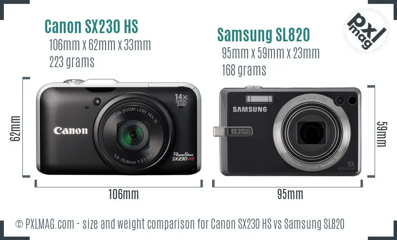 Canon SX230 HS vs Samsung SL820 size comparison