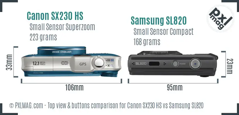Canon SX230 HS vs Samsung SL820 top view buttons comparison