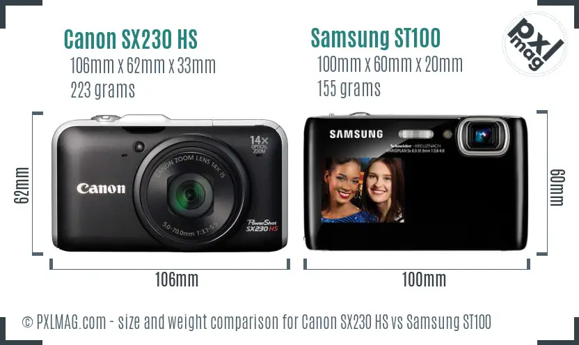 Canon SX230 HS vs Samsung ST100 size comparison
