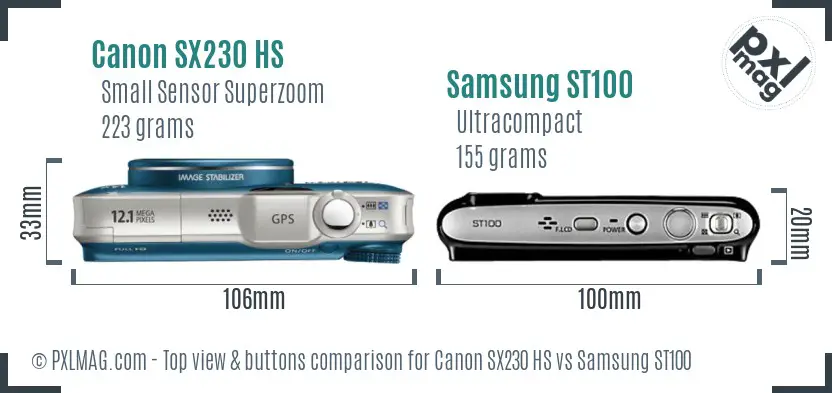 Canon SX230 HS vs Samsung ST100 top view buttons comparison