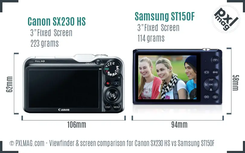 Canon SX230 HS vs Samsung ST150F Screen and Viewfinder comparison