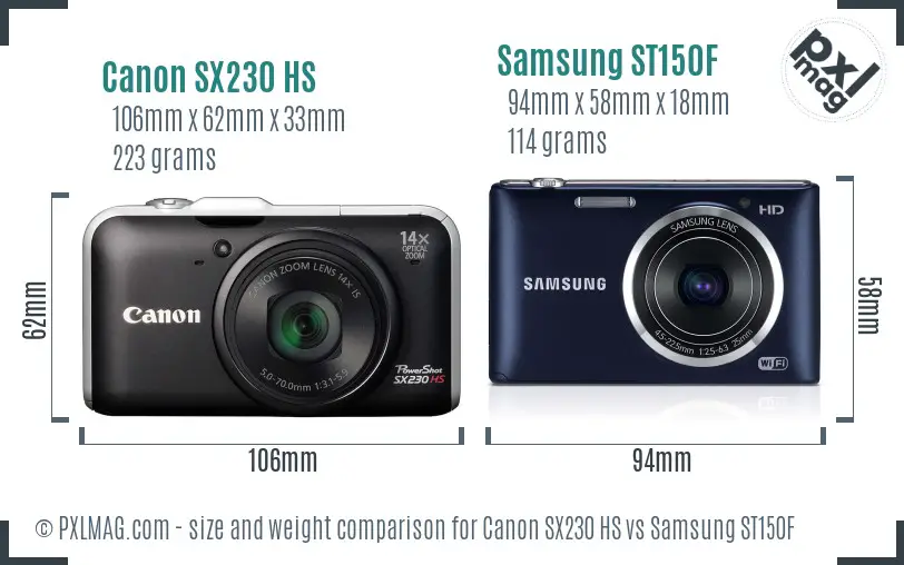 Canon SX230 HS vs Samsung ST150F size comparison