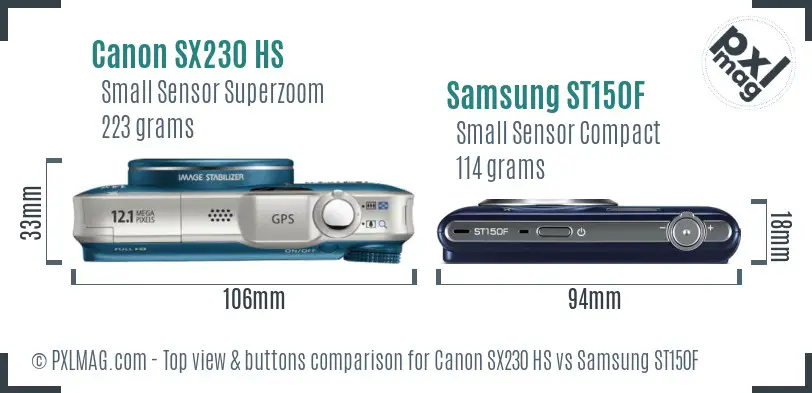 Canon SX230 HS vs Samsung ST150F top view buttons comparison