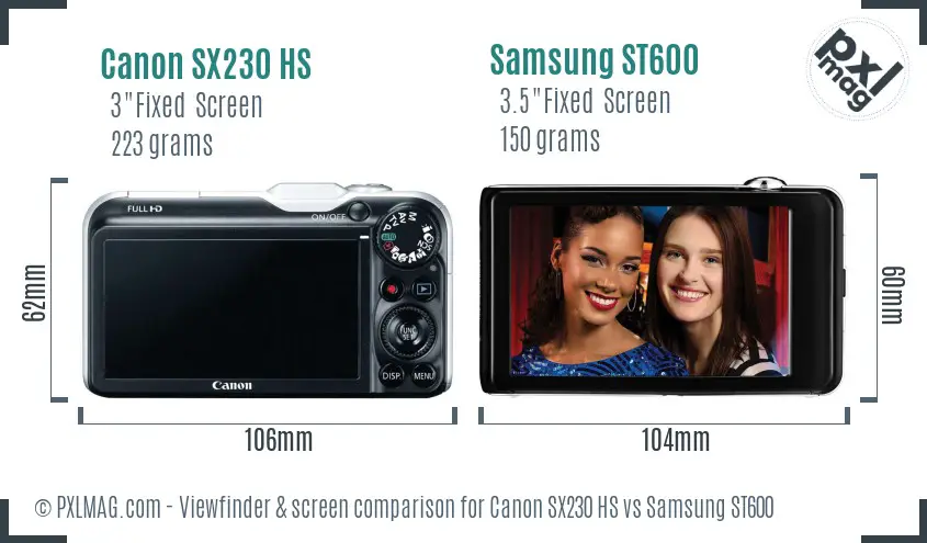 Canon SX230 HS vs Samsung ST600 Screen and Viewfinder comparison