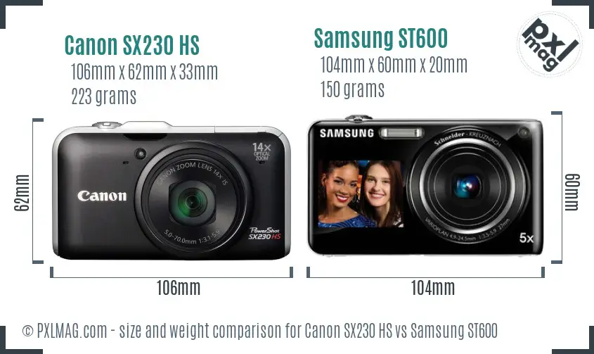 Canon SX230 HS vs Samsung ST600 size comparison