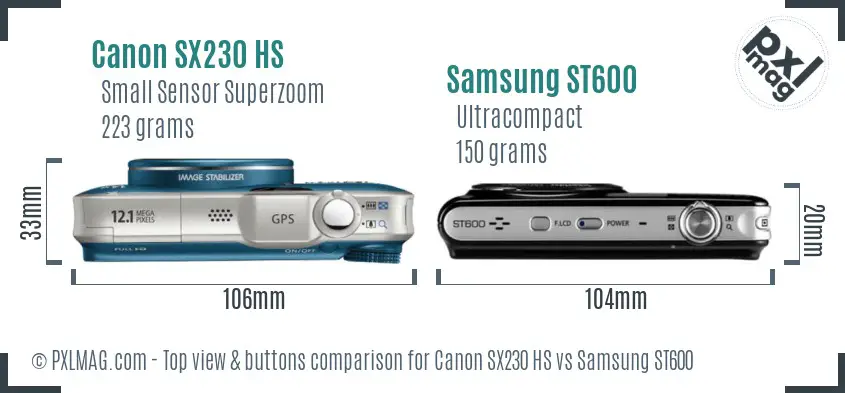 Canon SX230 HS vs Samsung ST600 top view buttons comparison