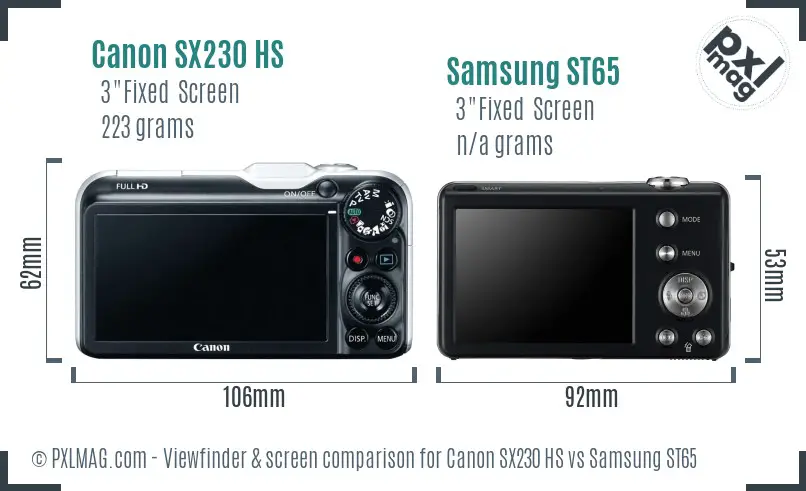 Canon SX230 HS vs Samsung ST65 Screen and Viewfinder comparison