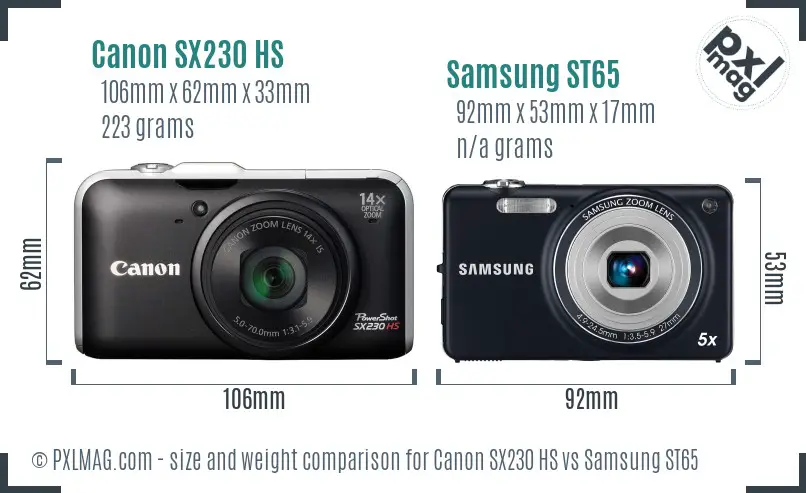 Canon SX230 HS vs Samsung ST65 size comparison