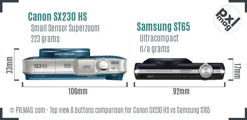 Canon SX230 HS vs Samsung ST65 top view buttons comparison