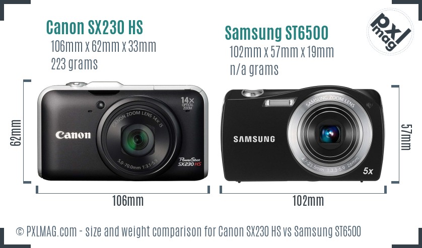 Canon SX230 HS vs Samsung ST6500 size comparison