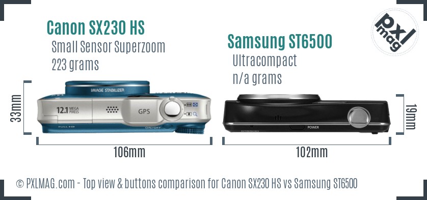 Canon SX230 HS vs Samsung ST6500 top view buttons comparison