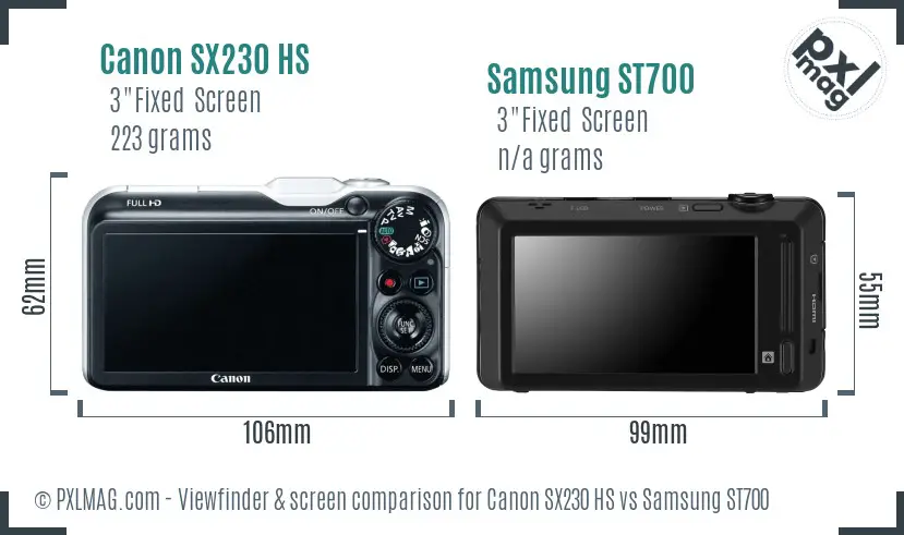 Canon SX230 HS vs Samsung ST700 Screen and Viewfinder comparison