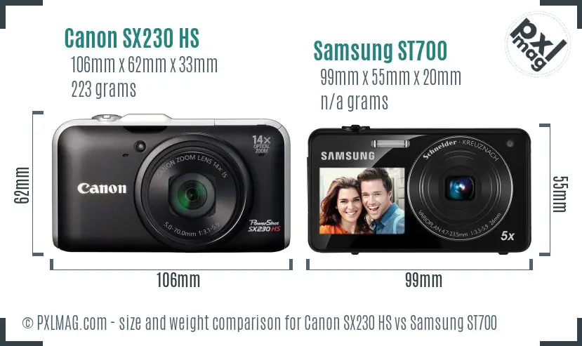 Canon SX230 HS vs Samsung ST700 size comparison