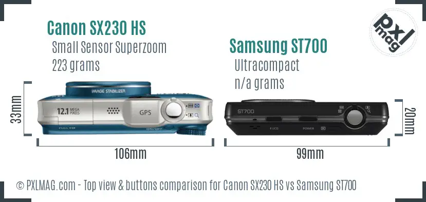 Canon SX230 HS vs Samsung ST700 top view buttons comparison