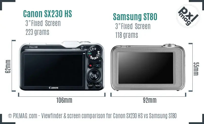 Canon SX230 HS vs Samsung ST80 Screen and Viewfinder comparison Canon SX230 HS vs Samsung ST80 Screen and Viewfinder comparison