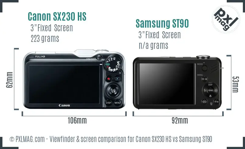 Canon SX230 HS vs Samsung ST90 Screen and Viewfinder comparison
