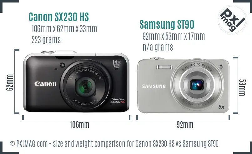 Canon SX230 HS vs Samsung ST90 size comparison