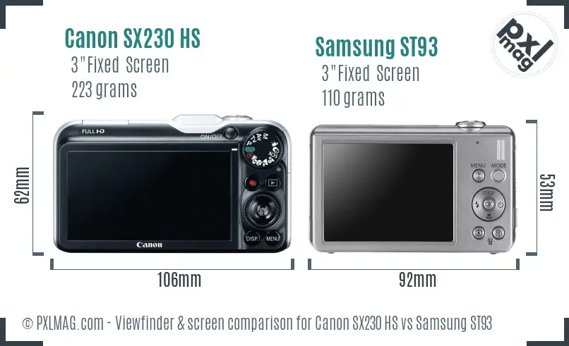 Canon SX230 HS vs Samsung ST93 Screen and Viewfinder comparison