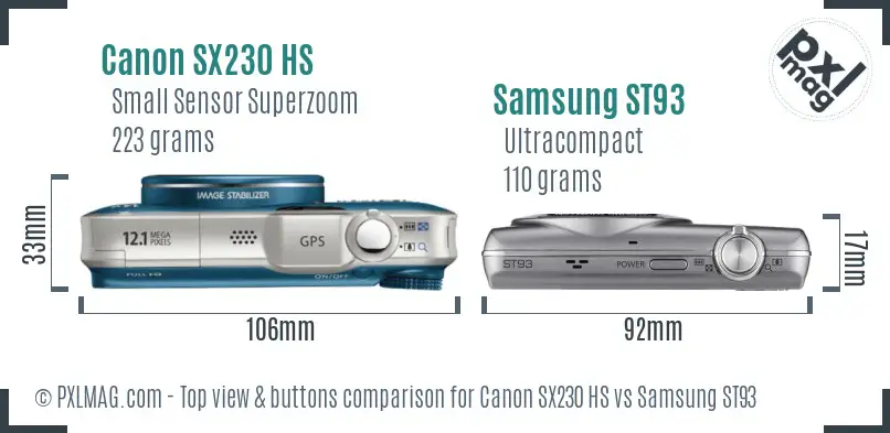 Canon SX230 HS vs Samsung ST93 top view buttons comparison