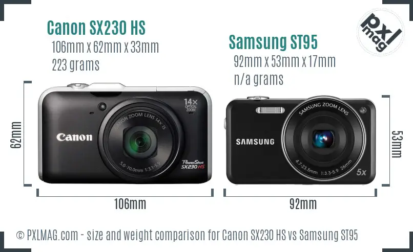 Canon SX230 HS vs Samsung ST95 size comparison