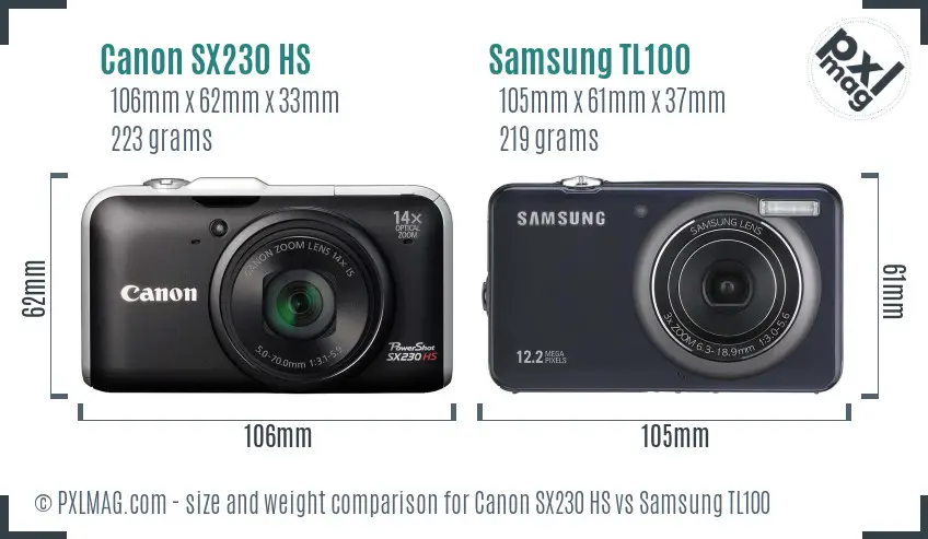 Canon SX230 HS vs Samsung TL100 size comparison