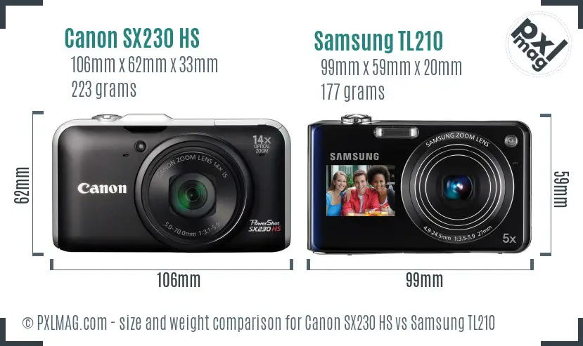 Canon SX230 HS vs Samsung TL210 size comparison