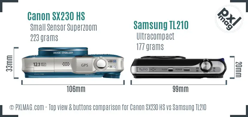 Canon SX230 HS vs Samsung TL210 top view buttons comparison