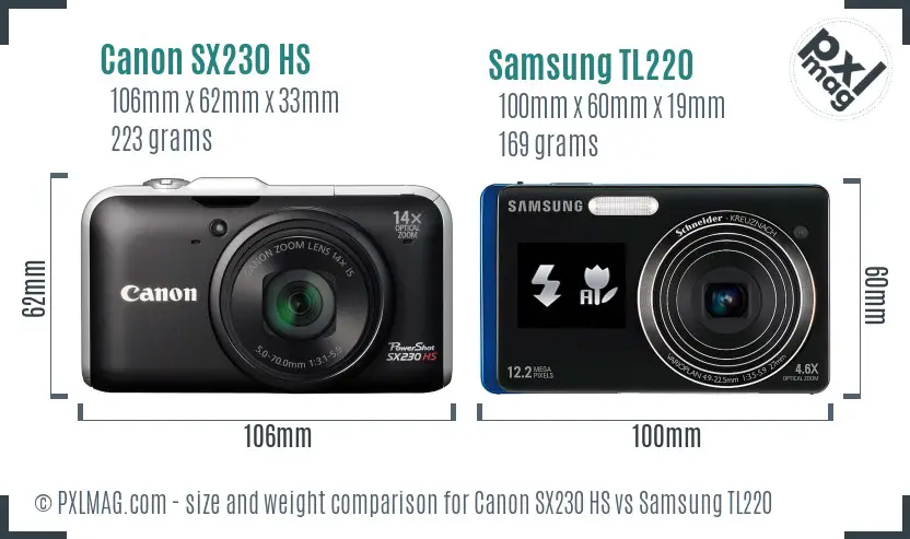 Canon SX230 HS vs Samsung TL220 size comparison