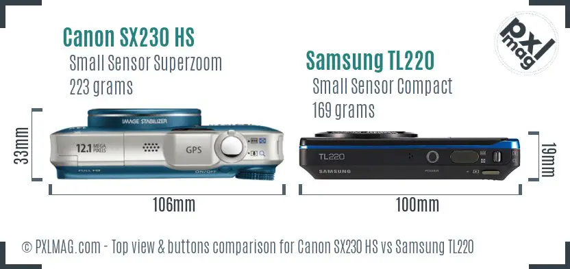 Canon SX230 HS vs Samsung TL220 top view buttons comparison