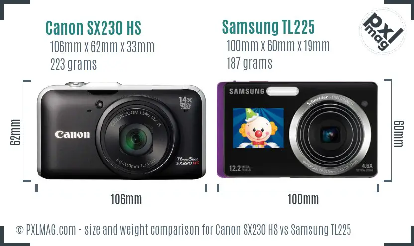 Canon SX230 HS vs Samsung TL225 size comparison