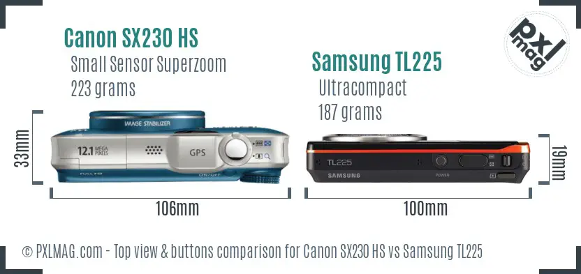 Canon SX230 HS vs Samsung TL225 top view buttons comparison