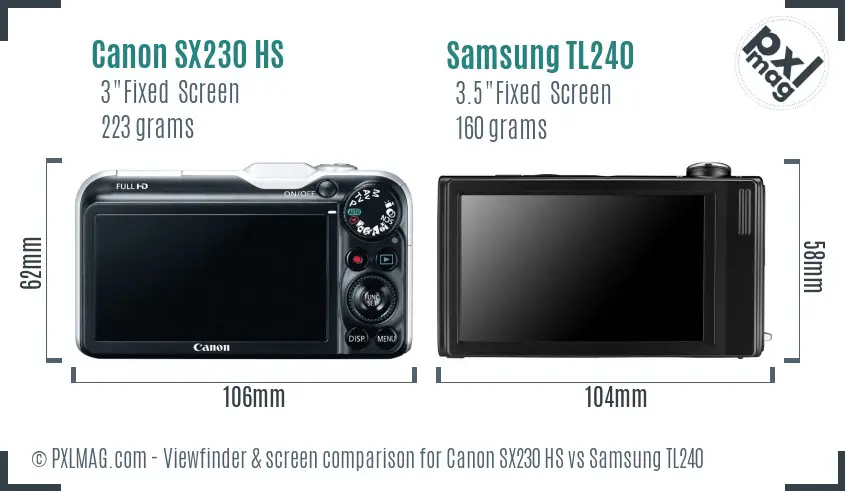 Canon SX230 HS vs Samsung TL240 Screen and Viewfinder comparison Canon SX230 HS vs Samsung TL240 Screen and Viewfinder comparison