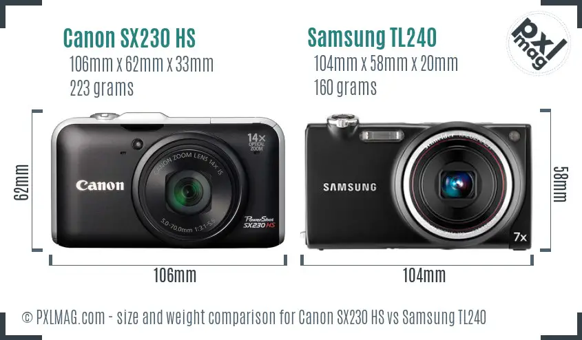 Canon SX230 HS vs Samsung TL240 size comparison Canon SX230 HS vs Samsung TL240 size comparison