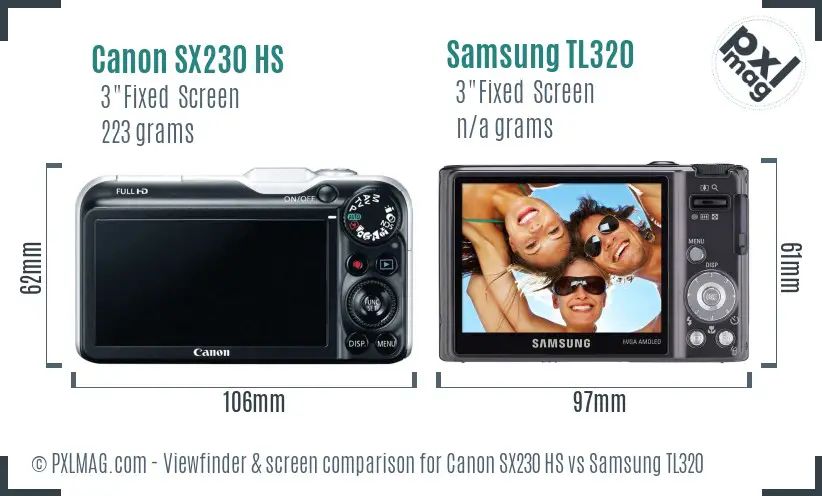 Canon SX230 HS vs Samsung TL320 Screen and Viewfinder comparison