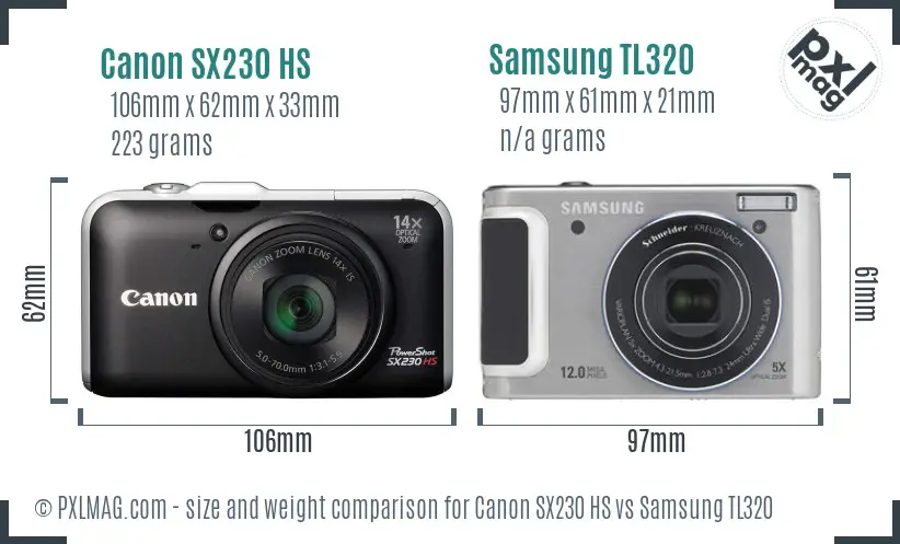 Canon SX230 HS vs Samsung TL320 size comparison