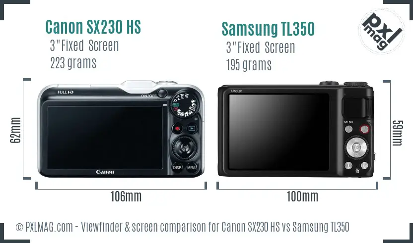 Canon SX230 HS vs Samsung TL350 Screen and Viewfinder comparison