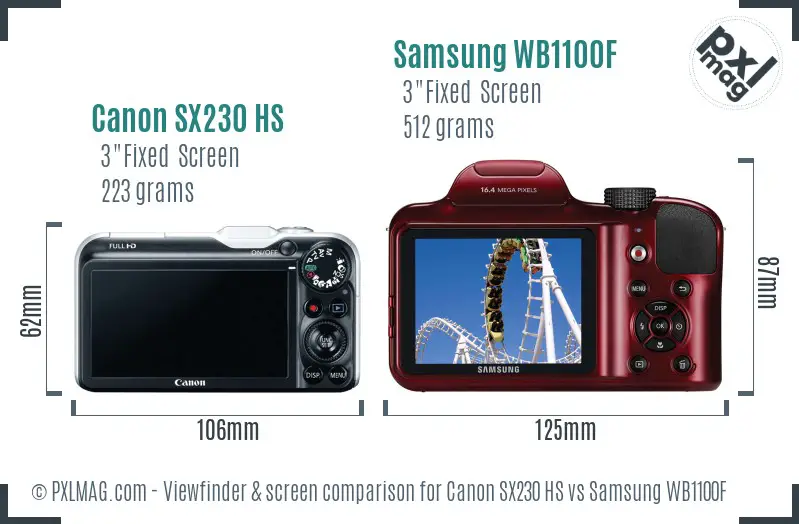 Canon SX230 HS vs Samsung WB1100F Screen and Viewfinder comparison