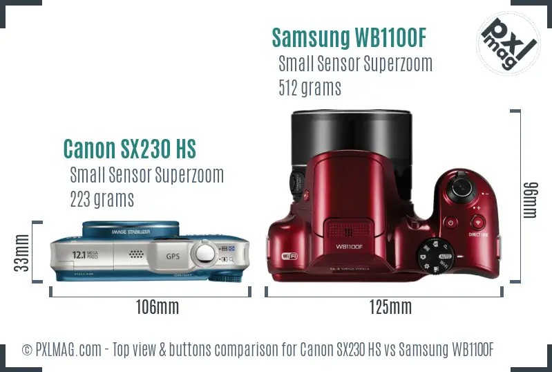 Canon SX230 HS vs Samsung WB1100F top view buttons comparison