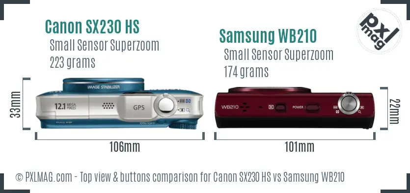 Canon SX230 HS vs Samsung WB210 top view buttons comparison