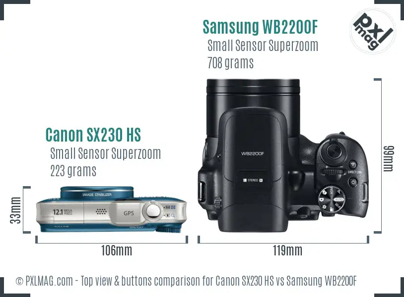 Canon SX230 HS vs Samsung WB2200F top view buttons comparison